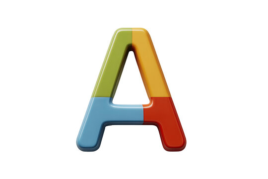 Alphabet learning set, centered colorful educational clipart elements, isolated on pure transparent background