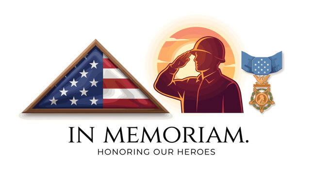 Military Memorial Tribute with Saluting Soldier and Folded Flag