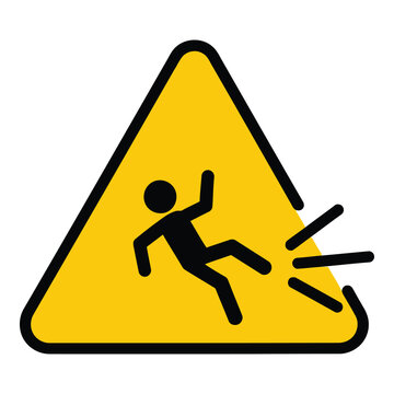 Yellow warning triangle sign with a person slipping and falling icon icon
