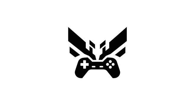 Gaming controller logo with wings symbol.