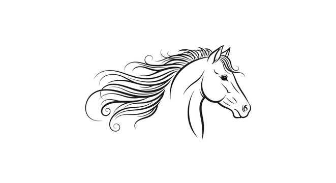 Horse Head with Flowing Mane Portrait.