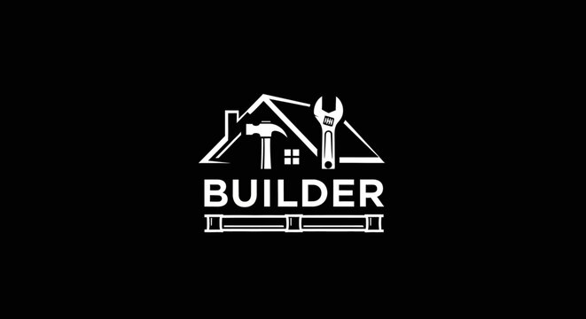 Builder logo with tools and house.