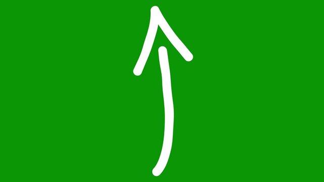 upward arrow smoothly drawn by pencil effect on green screen. Energetic hand drawn directional animation for upload, scroll up, growth and positive movement in presentations and videos.