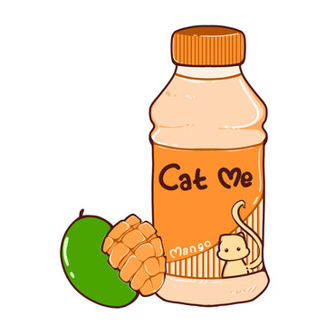 Cute Bottle with Mango Flavor PNG Illustration