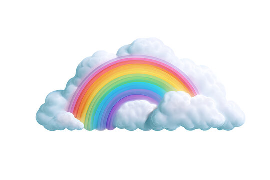 Cloud and rainbow nursery clipart, centered pastel baby room decoration, isolated on transparent background