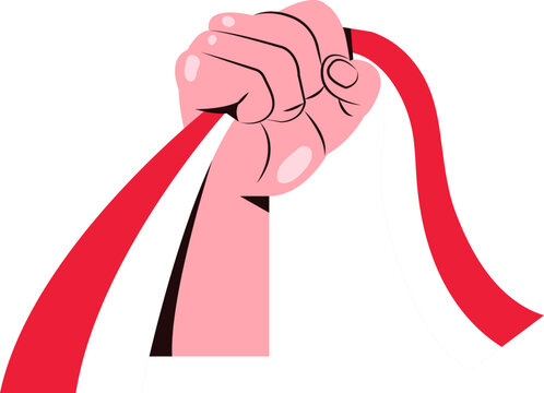 Clenched Hands Holding The Red and White Flag Sumpah Pemuda Day Illustration