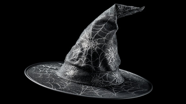 Classic black witch hat isolated on black background with halloween accessory clothing headwear