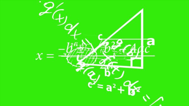Abstract Mathematical Formula and Geometry Background on Green Screen