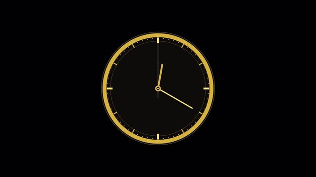 Minimal Clock Face Animation with Rotating Hands, Transparent Alpha Channel Vector Illustration