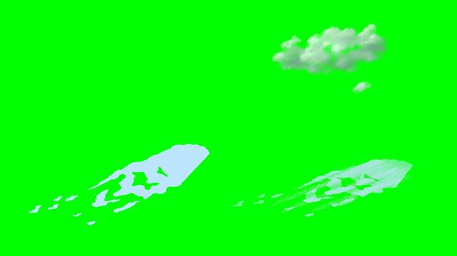 Liquid water splashes, fluffy white clouds, and expanding smoke effects 2d animated cartoon on green screen chroma key background. high quality loop cycle vector illustration animation