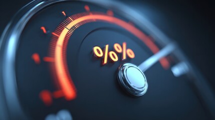 Naklejka premium Close up of a speedometer showing percentage with needle pointing
