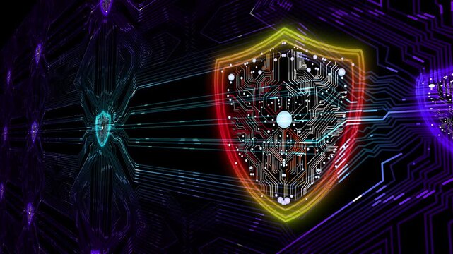 Digital Shield with Circuitry Design Representing Cybersecurity and Protection