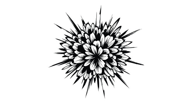 Black floral explosion, abstract flower burst, monochrome illustration, vector graphic