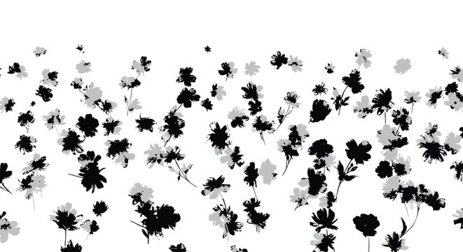 Black and white floral patterns, vector flower designs, monochrome blooms, decorative plant motifs
