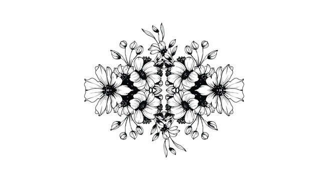 Floral, symmetrical, black and white, decorative design, vector illustration, mandala, floral pattern, graphic element