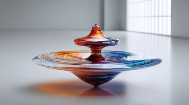 Vibrant Spinning Top Toy in Motion on a Clean Surface.