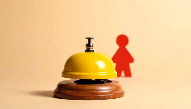 Minimalist yellow service bell with red human figure