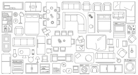 Top down view of a detailed floor plan layout with furniture. © Sigaling Lin