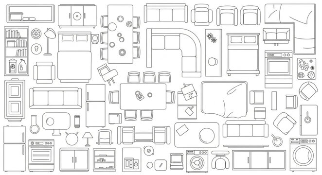 Top down view of a detailed floor plan layout with furniture.