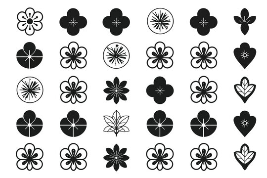 Collection of traditional japanese style floral pattern icons