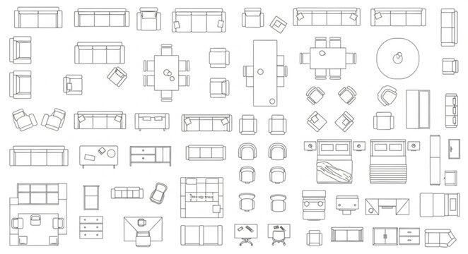 Collection of architectural furniture floor plan symbols.