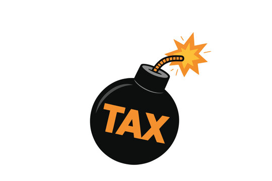 Tax bomb icon illustration with burning fuse representing financial