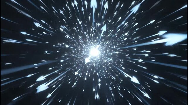 A dazzling tunnel of light streaks and arrows shoots outward from a bright core