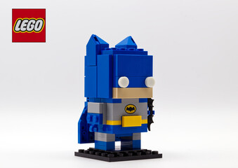 Obraz premium Bologna - Italy - May 3, 2026: Blue lego brickheadz batman figure isolated on white background.