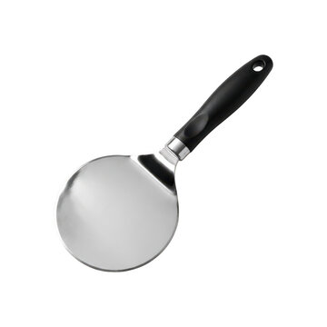 Stainless steel cake server with black handle isolated on transparent background