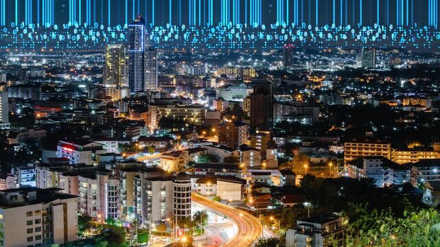 Smart city and big data futuristic monitor show check point security technology
