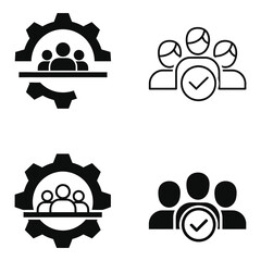 Black and white icons of people with gears and checkmarks for business and teamwork concepts icon © Kuddus