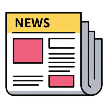 Colorful newspaper icon with red boxes and yellow header  news symbol icon