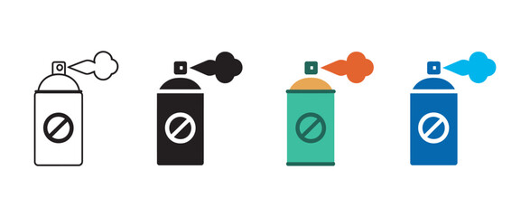 Insecticide spray can pest control icon set, bug repellent aerosol disinfectant chemical protection symbols vector illustration