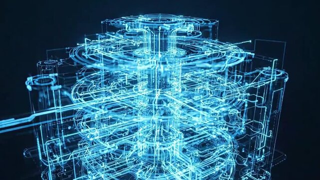 Technical Schematic Animation of Quantum Cryogenic Computing Infrastructure