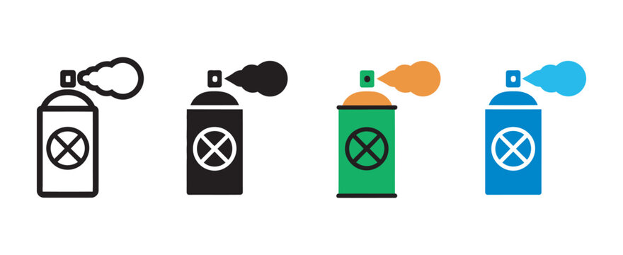 Insecticide spray can pest control icon set, bug repellent aerosol disinfectant chemical protection symbols vector illustration