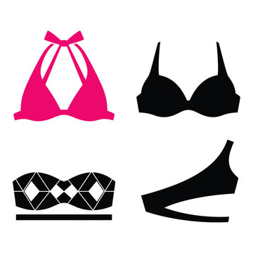 Four different types of womens bras and tops  lingerie  swimwear icon