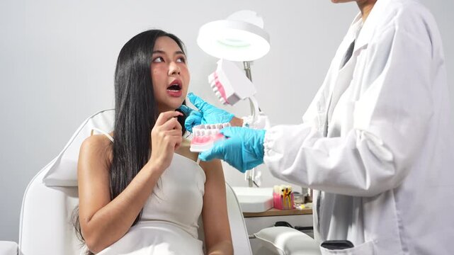 Dentist  examining oral health, dental checkup and treatment.