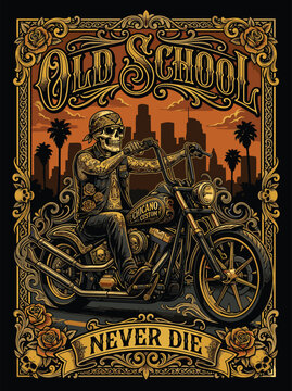 Realistische chicano riding a chopper motorcycle Vector  Illustration | Chicano f&auml;hrt ein Chopper-Motorrad f&uuml;r ein T-Shirt-Design