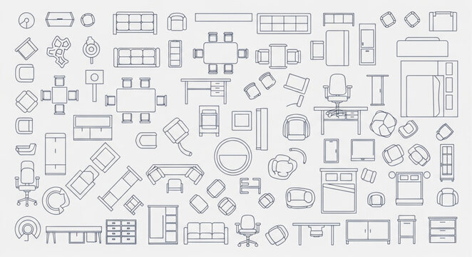 Architectural Floor Plan Symbols and Furniture Layouts Collection.