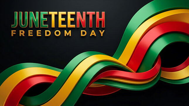 Juneteenth freedom day with flowing ribbons and black background, african americ