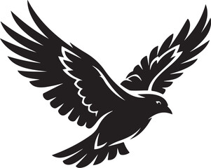 Fototapeta premium Black bird, flying bird, winged animal, silhouette icon, vector graphic