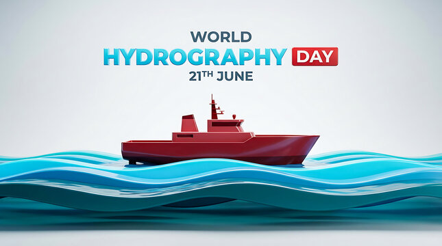 World hydrography day - 21 june ship on wavy water with hydrography, transport