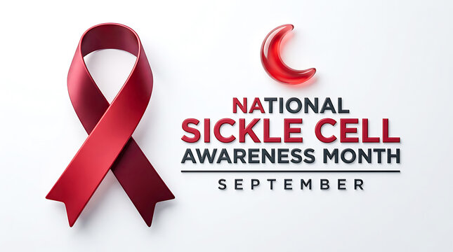 National sickle cell awareness month september red ribbon and crescent moon