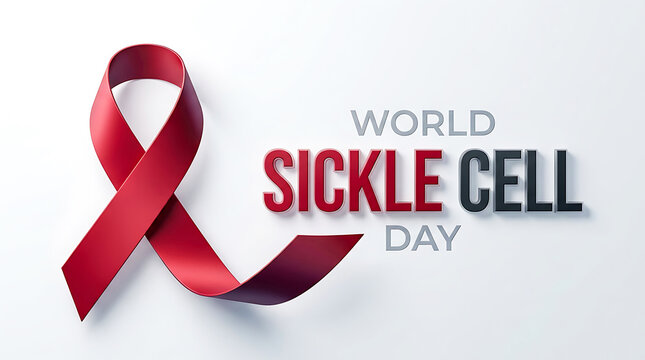 World sickle cell day red ribbon background graphic with health awareness