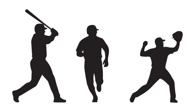 black and white silhouette of Baseball Player very high quality vector illustration.