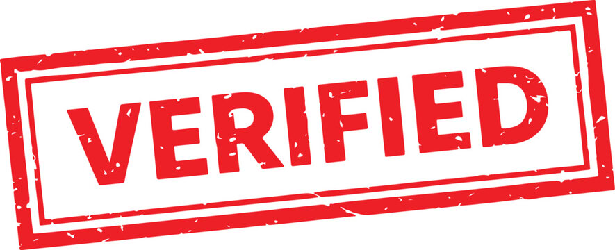 A red rubber stamp with the word verified embossed in a rectangular frame shown in this high quality clean photo