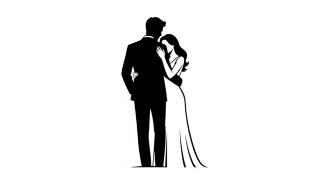 Silhouette of a loving couple embracing each other tenderly.