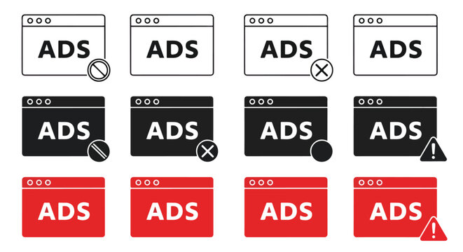 Website advertisement window icon set - Icon set - Minimalist, flat icon, outline, glyph, linear, clipart, sticker 