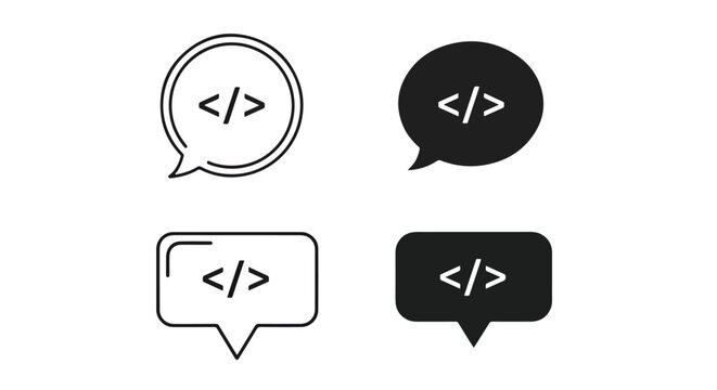 Software development chat bubble icons - Solid vector icons - Clipart, sticker - icon set - Editable modern style icon