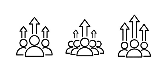 Fototapeta premium Team growth and success arrow icons - Glyph and solid icon set - Icon vector - logo icons. Blue, Black and white icons